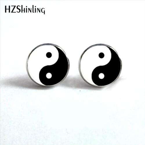 NES-00100 Yin Yang Earrings Ying Yang Ear Stud Magic Sign Zen Earrings Glass Cabochon Earrings HZ4