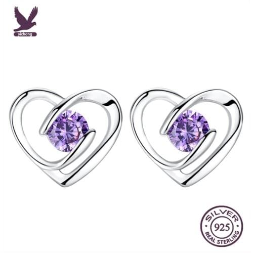 YiChong Crystal Stud Earring Shiny Cz Zircon Purple Heart Earrings Jewelry For Women Boucle D'Oreille Brinco Female Náušnice
