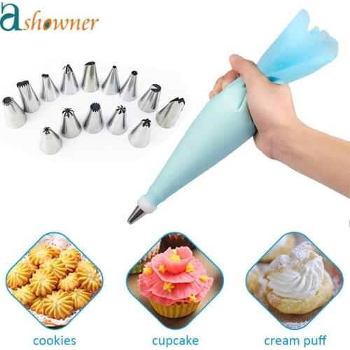 14/26/32pcs Silicone Kitchen Accessories Biscuits Cream Forming Bag With Stainless Steel Nozzle DIY Cake Decorating Tools Sets
