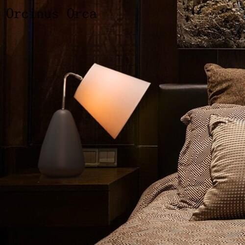 Nordic modern compact LED ceramic table lamp living room bedside lamp gray creative reading table lamp free shipping