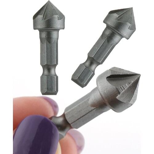 90 Degree 6 flute Countersink Drill Chamfer Bit 1/4" Hex Shank Carpentry Woodworking Angle Point Bevel Cutting Remove Burr Tools