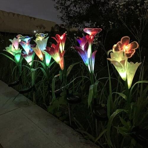 1PC Flower Butterfly Led Solar Lamp Light RGB Color Lily Garden Waterproof Decorative Lamp Solar Power for Yard Lawn Path Decor