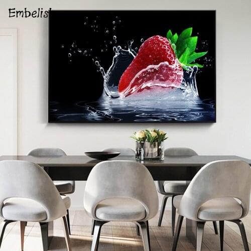 Embelish 1 Pieces Hot Selling Water Strawberry Fruit Wall Pictures For Kitchen Home Decor Modern HD Canvas Painting Living Room