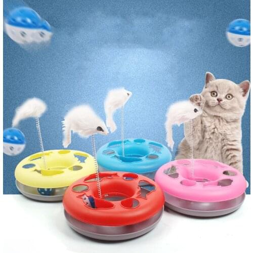 Funny Cat Toys Interactive Pet Cat Toy Disc Cat Toys Mouse Cat Toys Mouse Crazy Ball Training Amusement Plate Cat Toy Feather