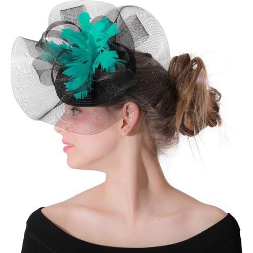 New Emerald Green Feather Flower Derby Fascinators Tea Party Hats Headwear With Fancy Straw Bases Ladies Hair Accessories XMF71