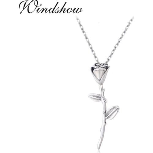 Vintage 925 Sterling Silver Barbed Rose Flower Charm Pendant Necklace Women Jewelry Girls Collier Kolye Short Choker Chain 16"