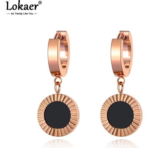 Lokaer Office/Career Style Titanium Steel Black Acrylic Hoop Earrings Trendy Rhinestone Party Earrings Jewelry For Women E20160