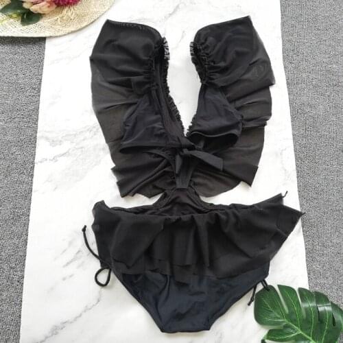 Sexy Thong One Piece Swimsuit 2019 Ruffle Swimwear Women Bathing Suit Swim Wear Monokini Beachwear Swimming