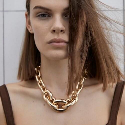 Best Lady ZA Link Necklaces for Women Trendy Gold Color Metal Maxi Link Chain Pendant Choker Necklaces Jewelry Gift Show Party