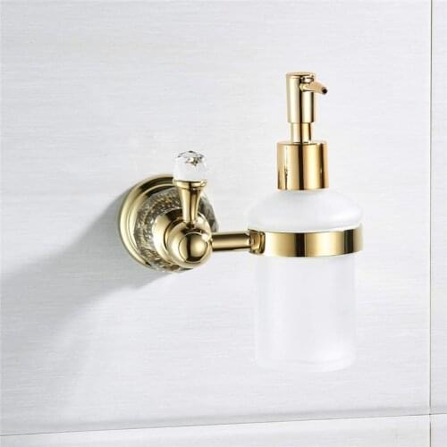 Gold Crystal Hand Soap Dispenser 150Ml Frosted Glass Bottle Pump Head Shampoo Dispenser Hand Sanitizer Bathroom Accessories
