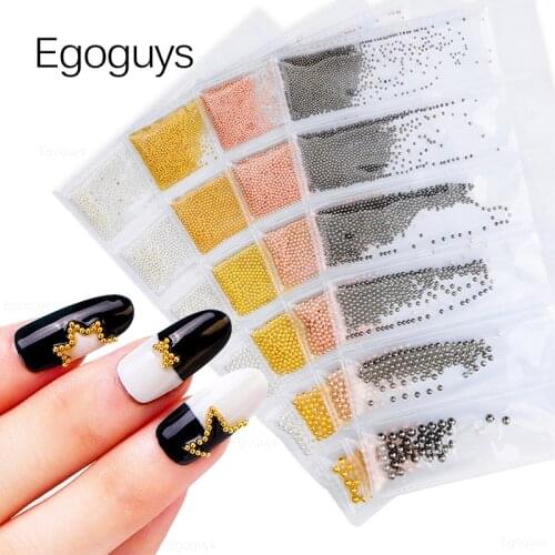1Bag 0.5-3mm 6 Sizes Metal Stainless Steel Ball Nail Art Rhinestones Beads Pearls Caviar Nail Decorations Black Gold Silver Rose