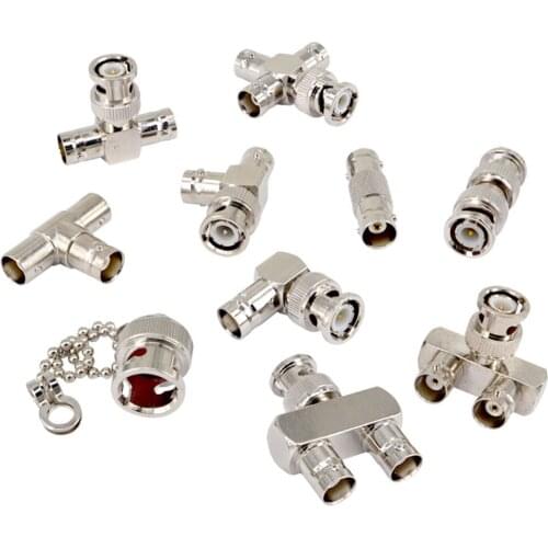 10 Type Set BNC Adapter Kits Cover BNC to BNC Connector Straight 90 Degree Nickel Gold Plated Test Converter