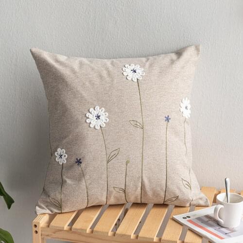 3D Daisy Embroidery Throw Pillow Cover Simple Summer Flower Cushion Cover Sofa Office Car Decoration Zip Open