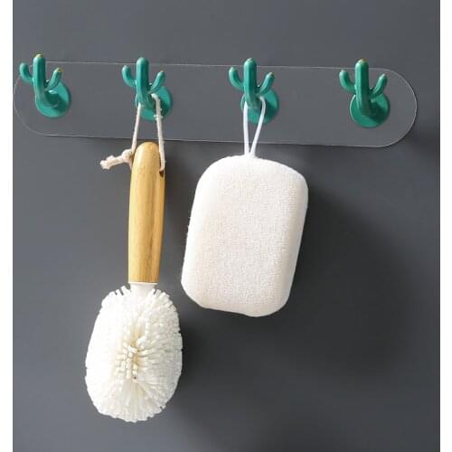 4-Hook Cactus Shape Hooks Self Adhesive Wall Door Keychain Hooks Kitchen Bathroom Towel Hanger Holder Storage Hooks Organizer