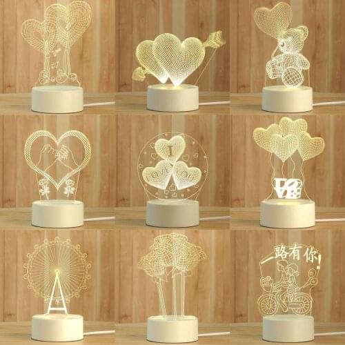Acrylic LED Night Lamp Decorative Table Night Light Romantic Valentines Day Light Bedroom Bedside Lamp Home Decor Best Gifts