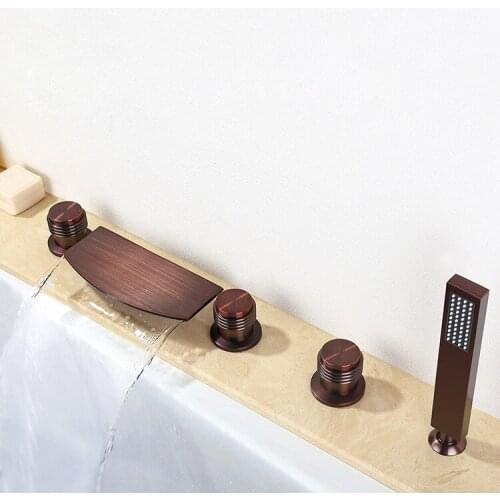 MTTUZK Oil-rubbed Bronze Waterfall Widespread Bathtub Faucet with Hand Shower ORB 5 hole Waterfall Bathtub Faucet