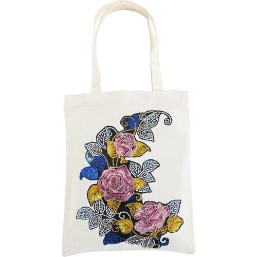 DIY Diamond Painting Handbag Mosaic Drill Reusable eco Shopping Storage Bags Foldable Grocery Eco-friendly Organizer Bag rose