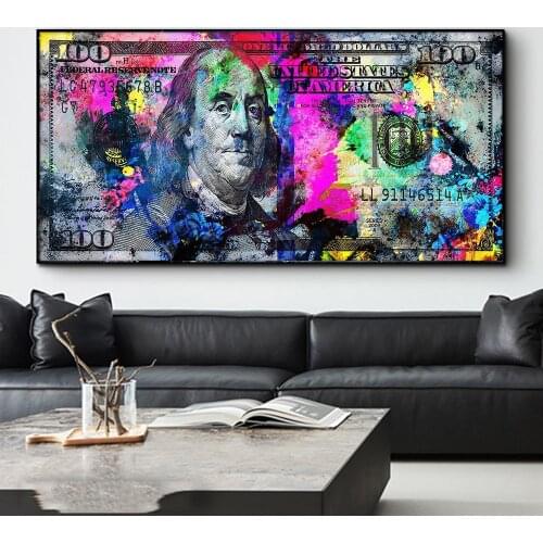 100 Dollar Bill Money Graffiti Art Canvas Paintings on the Wall Art Posters and Prints Street Abstract Art Home Decor Cuadros