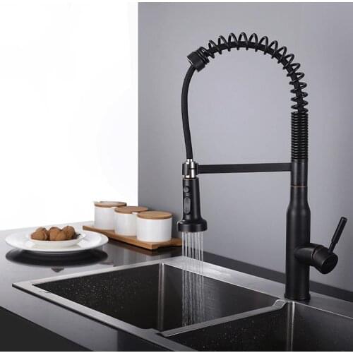 ORB Brass kitchen faucet three functions pull out sprayer Oil Rubbed Bronze rotatable sink mixer faucet