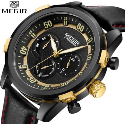 MEGIR Mens Watches Fashion Luxury Quartz Watch Men Leather Strap Waterproof Sport Military Wrist Watch Male Clock Reloj Hombre