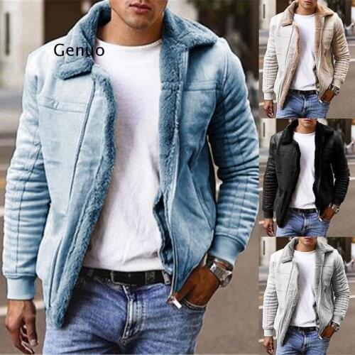 New Mens Faux Leather Jackets And Coats Male Fleece Lined Winter Warm Parkas Outerwear Solid Thicken Faux Fur Casual Jackets