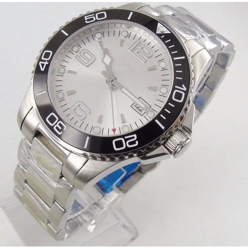 40mm Sterile Silver Dial Sapphire Glass Date MIYOTA 8215 Luminous Black Ceramic Bezel Automatic Mechanical Mens Watch