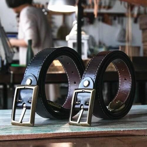 Luxury Designer Top Leather Mens First Layer Cowhide Pure Copper Buckle Retro Fashion Casual Trendy Jeans Thick Belt Mens Gift