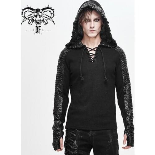 Devil Fashion Mens Punk V Neck Hooded Knit Top Streetwear Fashion Trend Daily Costume