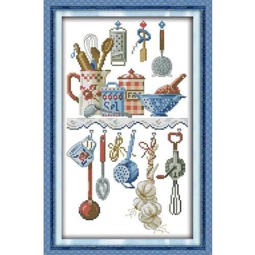 Kitchenware Cartoon Paintings Counted Cross Stitch Kits DMC 14CT 11CT Cross-stitch Set DIY Embroidery Needlework Home Decor