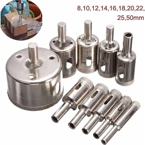10pcs 8-50mm Diamond Coated Hole Saw Drill Bit Set for Tile Ceramic Marble Glass