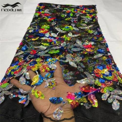Madison Latest African Lace Fabric High Quality Sequins Net Lace French Mesh Fabric Black Lace Fabric For Evening Dress