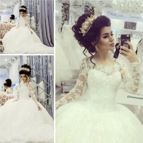 New Elegant Romantic Bride scoop robe de mariee Vintage Royal Style Lace Long Sleeves Ball Gown 2018 mother of the bride dresses