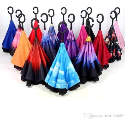 New C Handle Inverted Umbrellas 46 colors Non Automatic Protection Sunny Umbrella Paraguas Rain Reverse Umbrella Special Design