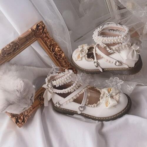 Origional Lolita Shoes Japanese-style Lace-up round Toe Shoes Lolita Cute Lace lolita Shoes