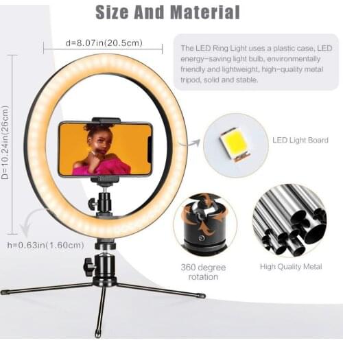 10 Inch Photography Lighting Phone Ringlight Tripod Stand Photo Led Selfie Bluetooth remote Ring Lamp TikTok Youtube Live