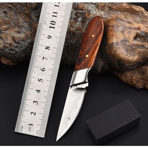 Portable Small Straight Knife Damascus Blade Fixed Hunting Survival Camping Outdoor Kitchenware Tactical Tool