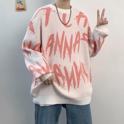 INXYZ 2021 Men Fashion New Sweate Letter Elements Casual Oversize Round Neck Pullover Womens Autumn Winter Warm Sweater