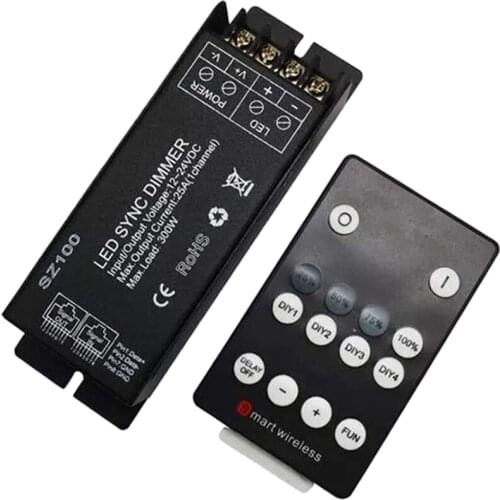 300W 25A DIY Led Controller Dimmer DC12V 24V RF Wireless Remote to Control Single Color Led Strip Light SMD 3528 5050 5630