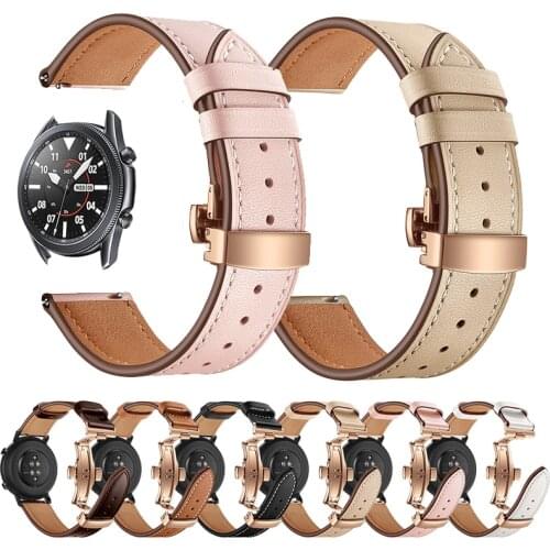 Butterfly Buckle Leather Wristband For Samsung Galaxy Watch 3 41mm 45mm Strap Bracelet for Gear S2 S3 42mm 46mm 20mm 22mm Bands