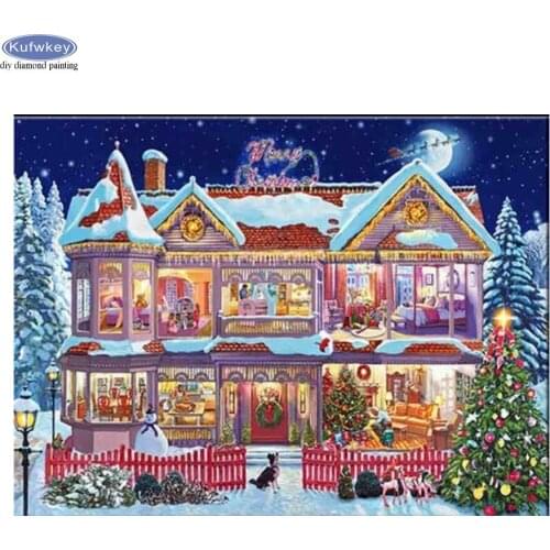 Christmas Tree House Diamond Embroidery Winter Snow landscape diy 5d diamond Painting Rhinestones full square round drill mosaic