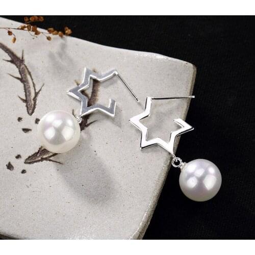 S925 Sterling Silver Antique Star Fineded Yellow Jade Marrow Pearl Personality Korean Lady Eardrop Earrings Wholesale