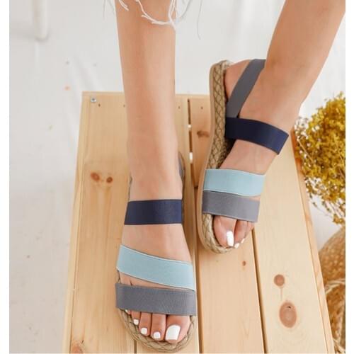 Şeritli Kadın Sandalet - 2021 Women Summer Shoes Sandals Flat Beach Casual Sandals