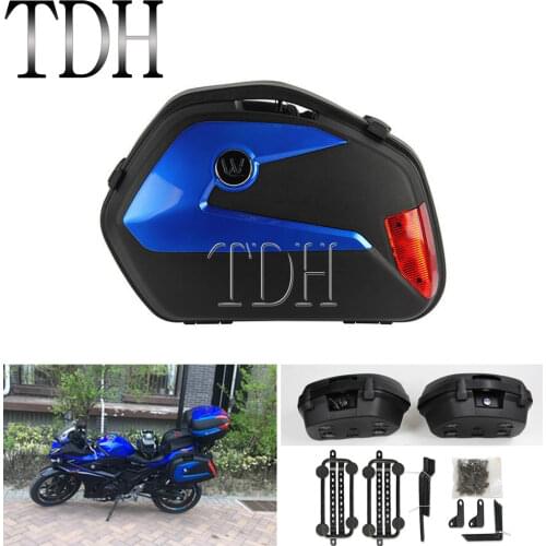 2pcs Blue Waterproof Motorcycle Saddle Bags Side Box Luggage Tank Hard Case For Kawasaki Ninja 250 Universal Motorbike Pannier