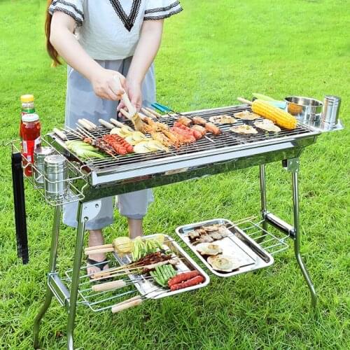 JOYLIVE Outdoor Stainless Steel Charcoal Grill Barbecue Tool Portable Free Installation Handle Folding BBQ Cooking Grid Park
