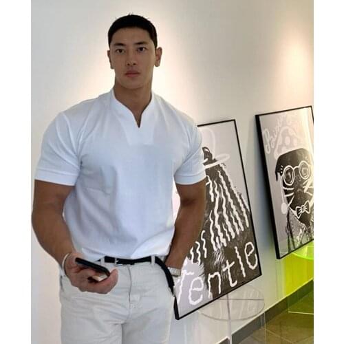 Sports Short-sleeved Mens Fitness Running Training POLO Shirt, Pure Cotton V-neck T-shirt, Plus Size Trendy Mens Iron Clothes