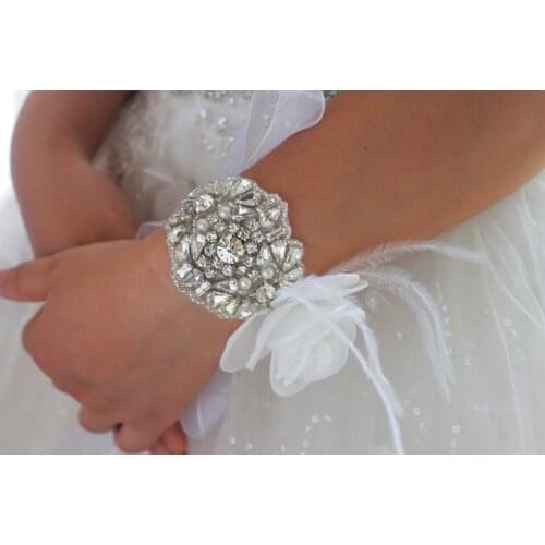 Handmade crystal bridal bracelet, rhinestone bracelet, wedding bracelet, bridal cuff, custom luxury feather bracelet flowers