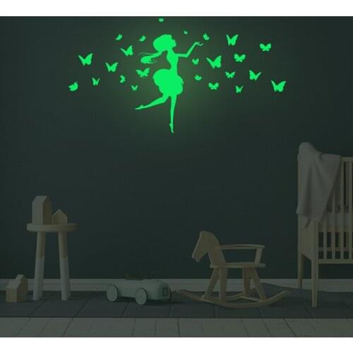 Vacclo Ballerina Girl Star Luminous Wall Stickers Glow in Dark Home Kids Room Decor Decals DIY Butterfly Wallpaper