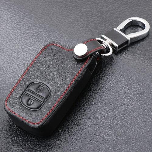 2 Button Genuine Leather Remote Smart Car Keychain Cover For Toyota Land Cruiser Camry Highlander Crown Key Protetor Case