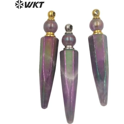 WT-P1644 Wholesale newest fashion gold electroplated long bullet natural amethysts perfume bottle stone pendant