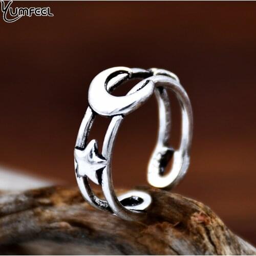 Yumfeel New Bohemian Style Jewelry Vintage Silver Plated Star Moon Rings Women